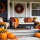 Newly constructed home with a fall decorated front porch - We Finish Basements